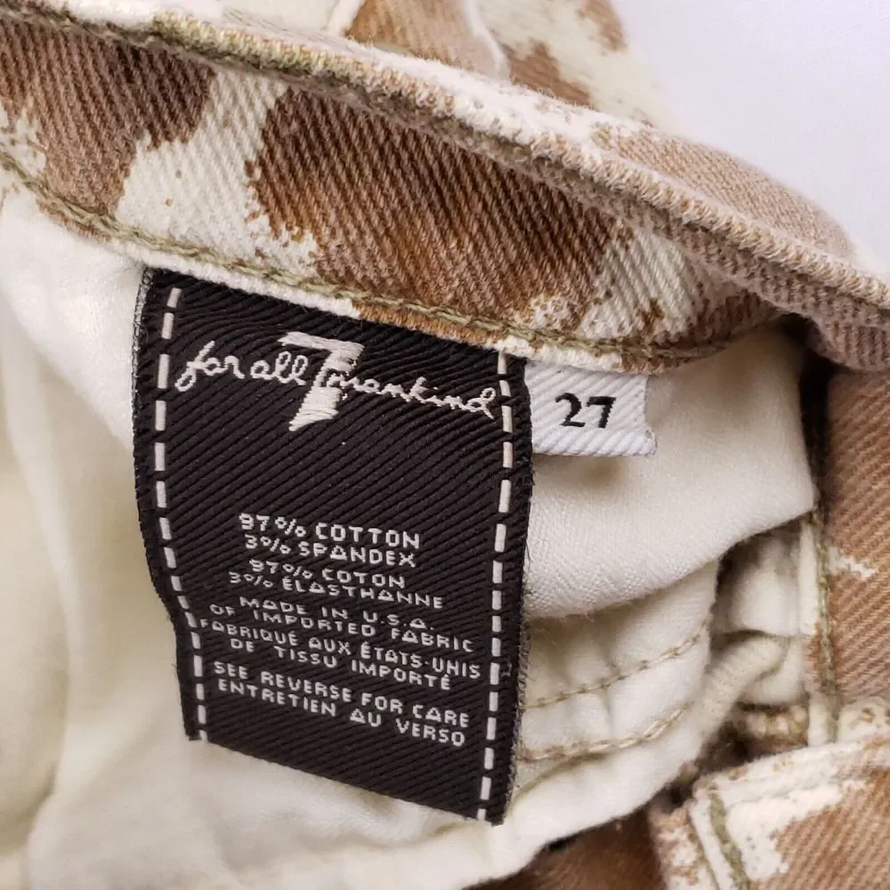 7 For All‎ Mankind Cropped Skinny Jeans Beige White Ikat Print 27 Stretch Denim - Picture 7 of 9